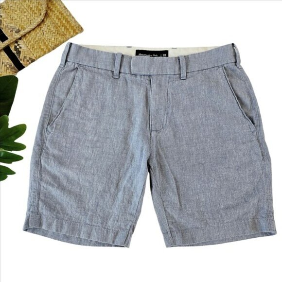 Abercrombie & Fitch Women's Linen Blend Shorts Size 28 Blue White Vacation - Picture 1 of 11